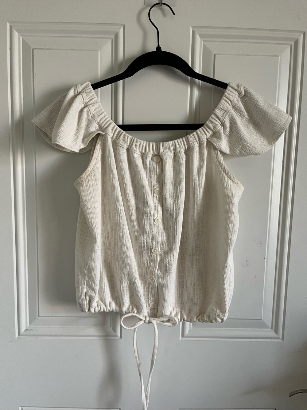 Madewell Cream Off-Shoulder Button Front Top